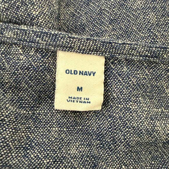 Old Navy Button Down Linen Blend Midi Dress | Blue Short Sleeve Casual | M - Picture 4 of 10